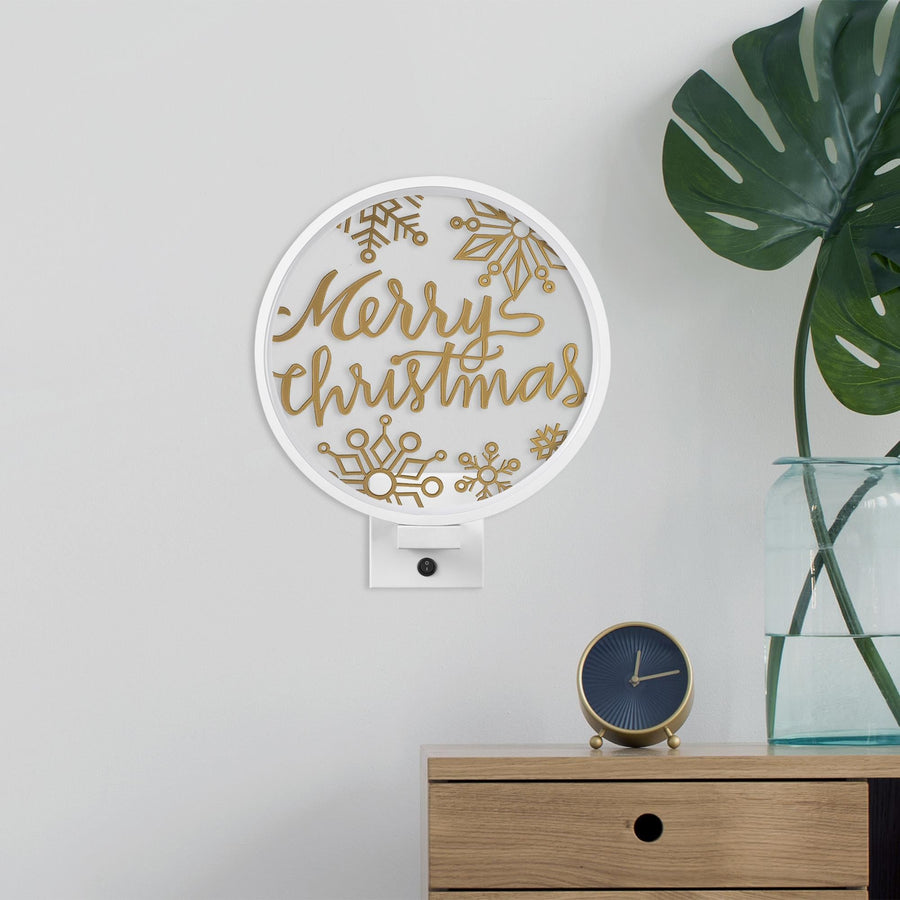 Merry Christmas Kar Taneli Metal Duvar Apligi - Beyaz