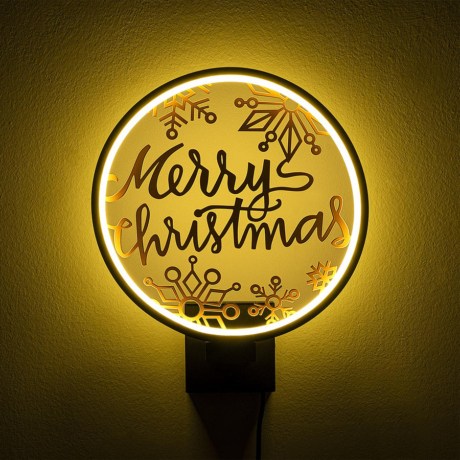 Merry Christmas Kar Taneli Metal Duvar Apligi - Siyah