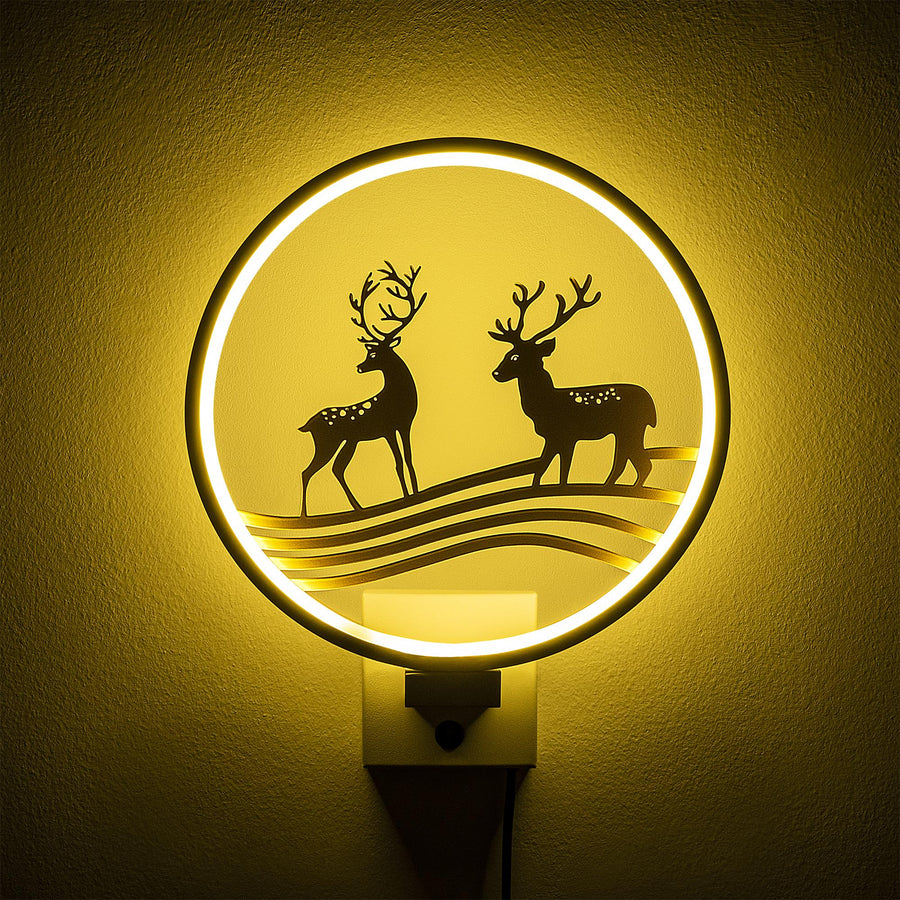 Ikili Geyik Dalgali Metal Duvar Apligi - Beyaz