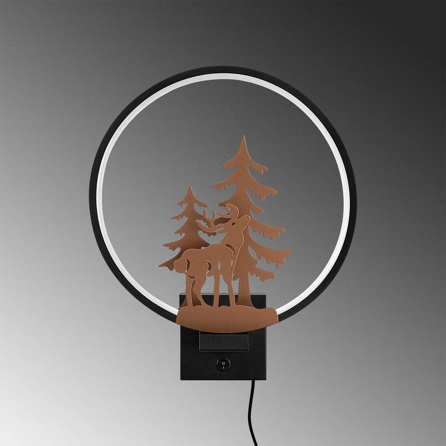 Geyik Cam Agacli Metal Duvar Apligi - Siyah