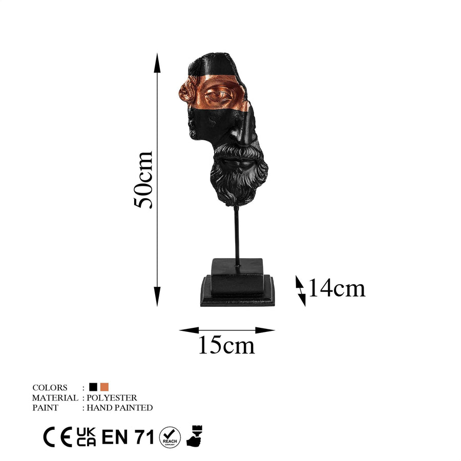 Antik Bust Sanatsal Polyester Heykel Obje - Siyah