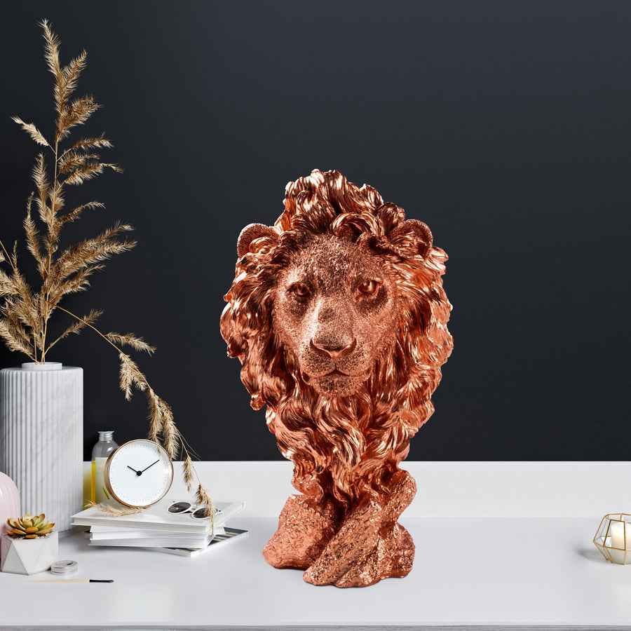 Aslan Basi Polyester Heykel - Bakir