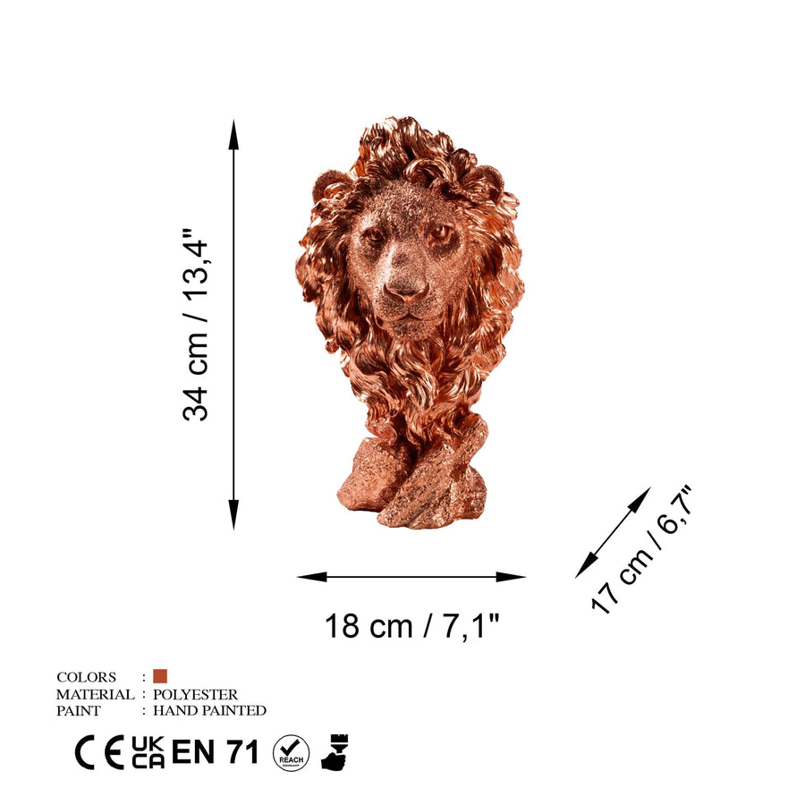 Aslan Basi Polyester Heykel - Bakir