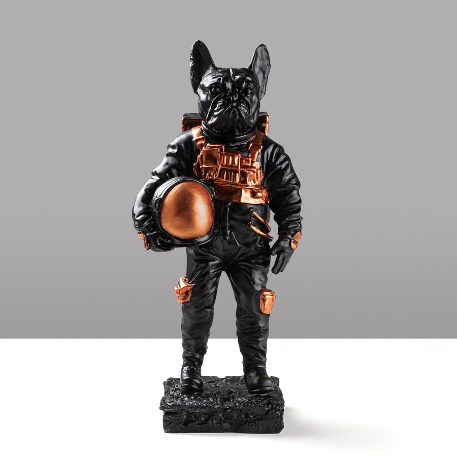 Bulldog Astronot Polyester Heykel - Siyah