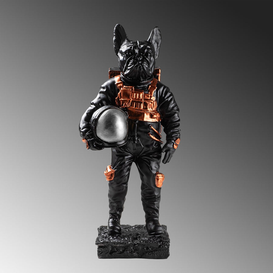 Bulldog Astronot Polyester Heykel - Siyah