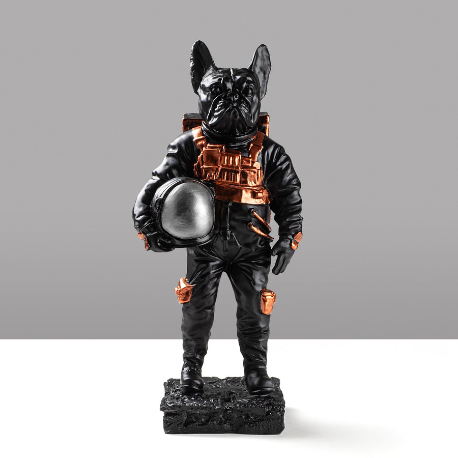 Bulldog Astronot Polyester Heykel - Siyah