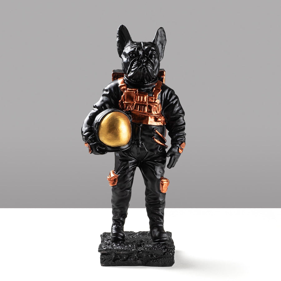 Bulldog Astronot Polyester Heykel - Siyah