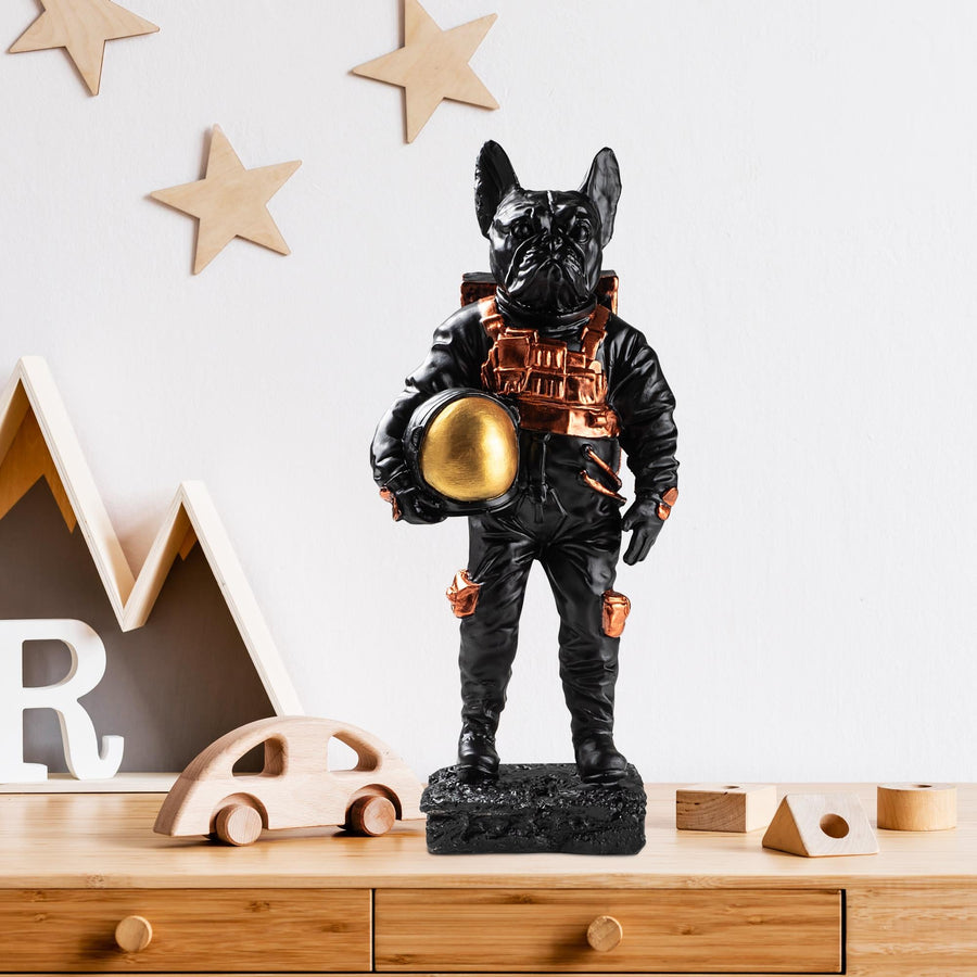 Bulldog Astronot Polyester Heykel - Siyah