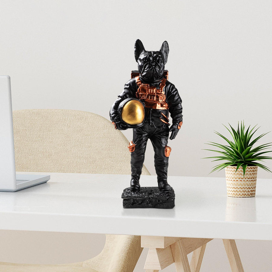 Bulldog Astronot Polyester Heykel - Siyah