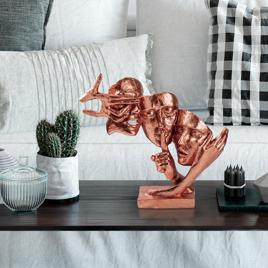 Uc Yuz Modern Polyester Heykel - Bakir
