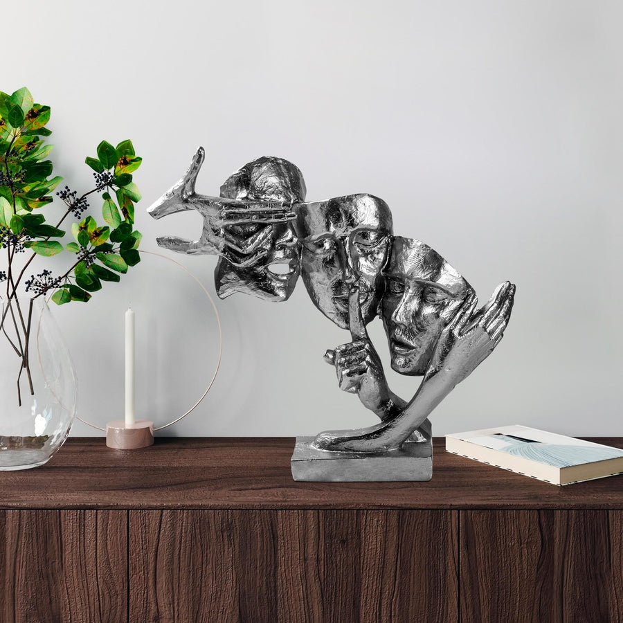 Uc Yuz Modern Polyester Heykel - Gumus
