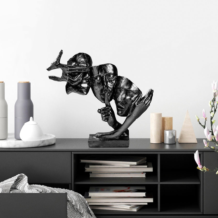 Uc Yuz Modern Polyester Heykel - Antrasit