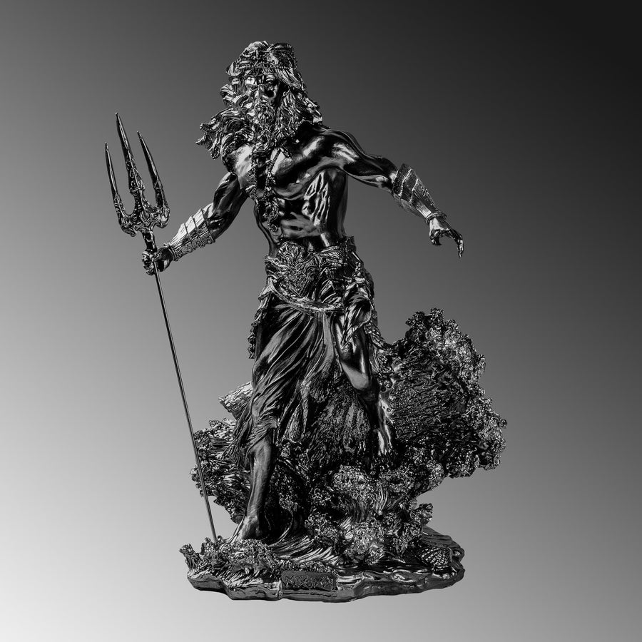 Poseidon Mitolojik Polyester Heykel - Siyah