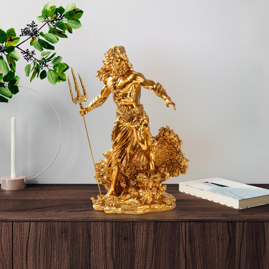 Poseidon Mitolojik Polyester Heykel - Altin