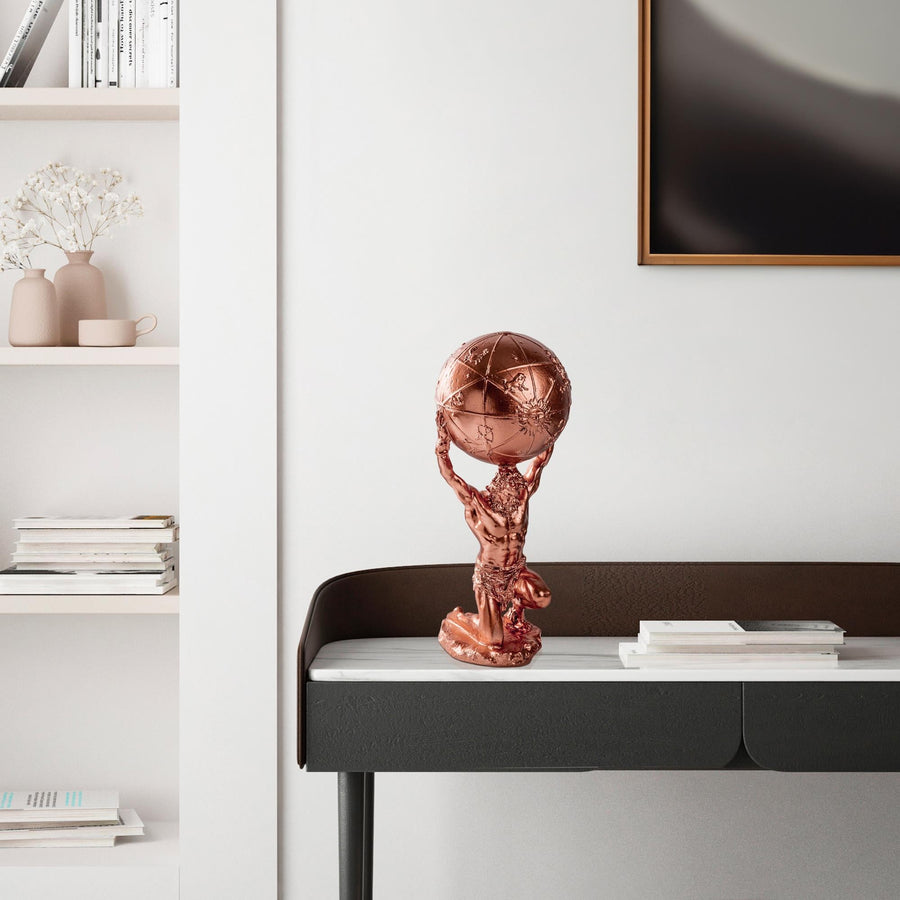 Atlas Dunya Mitolojik Polyester Heykel - Bakir
