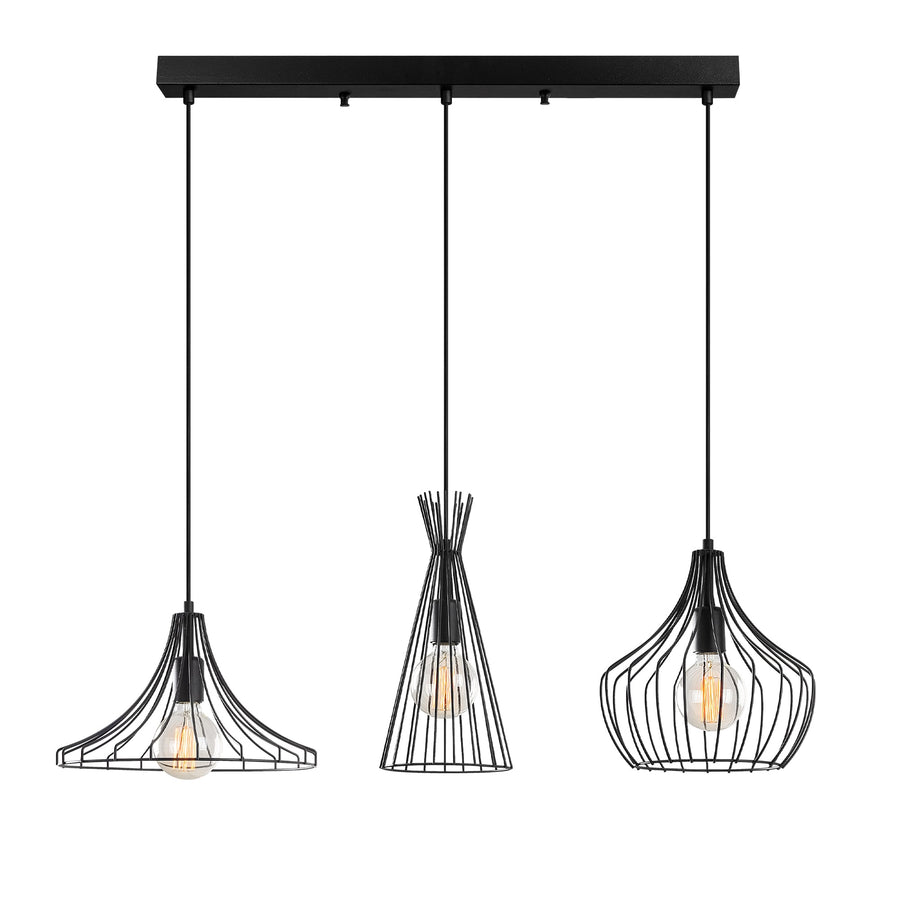 Tel Kafes 3'lü Sıralı Sarkıt - Siyah