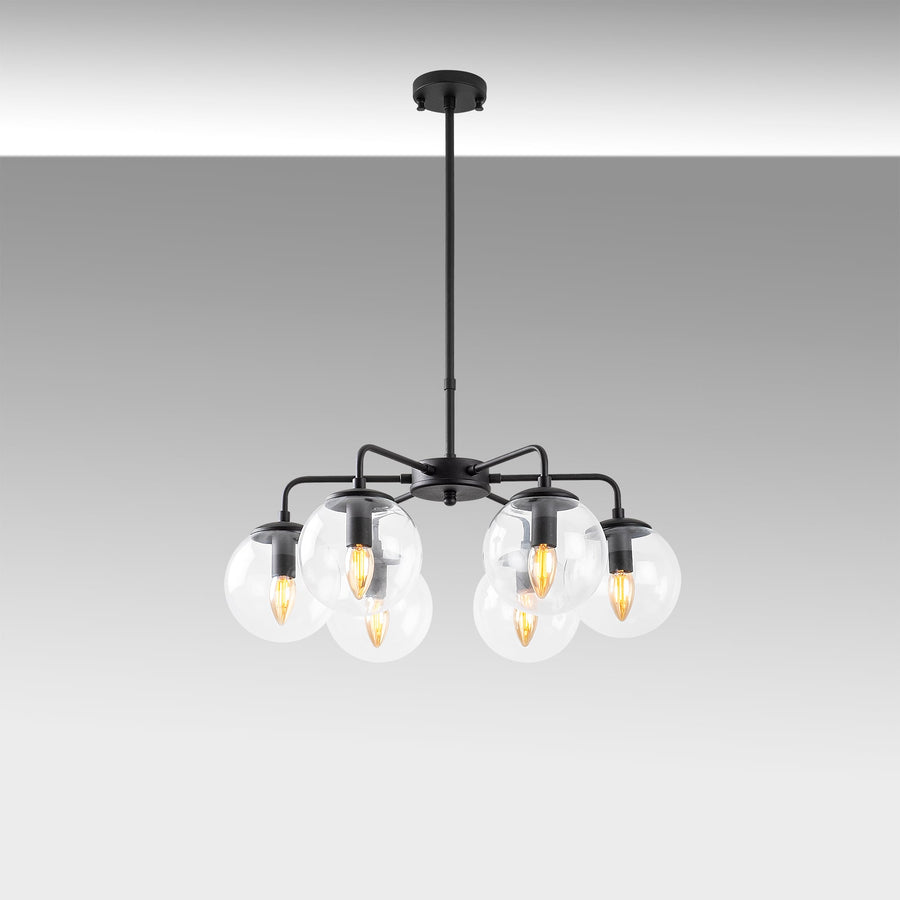 6'lı Küre Cam Avize - Siyah