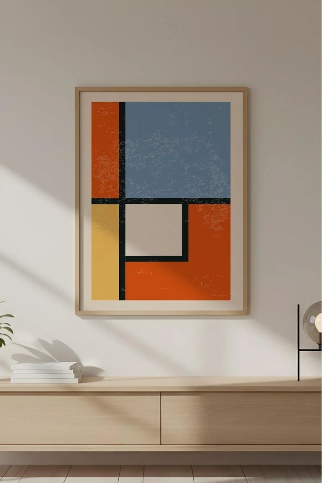 Ahşap Çerçeveli Soyut Geometrik Desenli Tablo | Huhu599