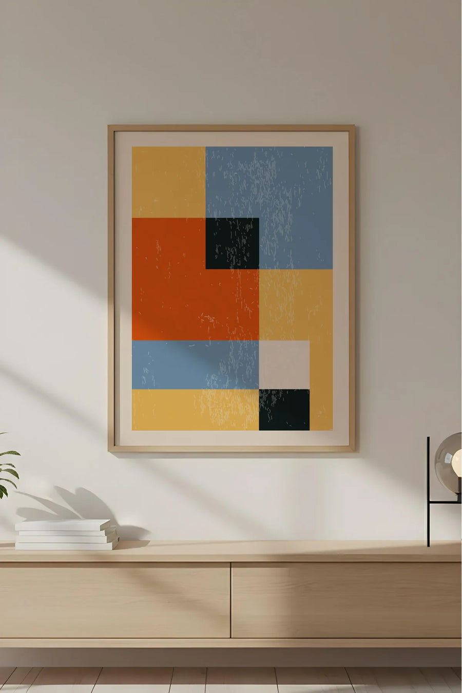 Ahşap Çerçeveli Soyut Geometrik Desenli Tablo | Huhu604