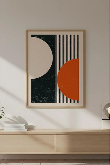 Ahşap Çerçeveli Soyut Geometrik Desenli Tablo | Huhu606