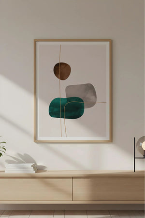 Ahşap Çerçeveli Geometrik Desenli Minimalist Tablo | Huhu627