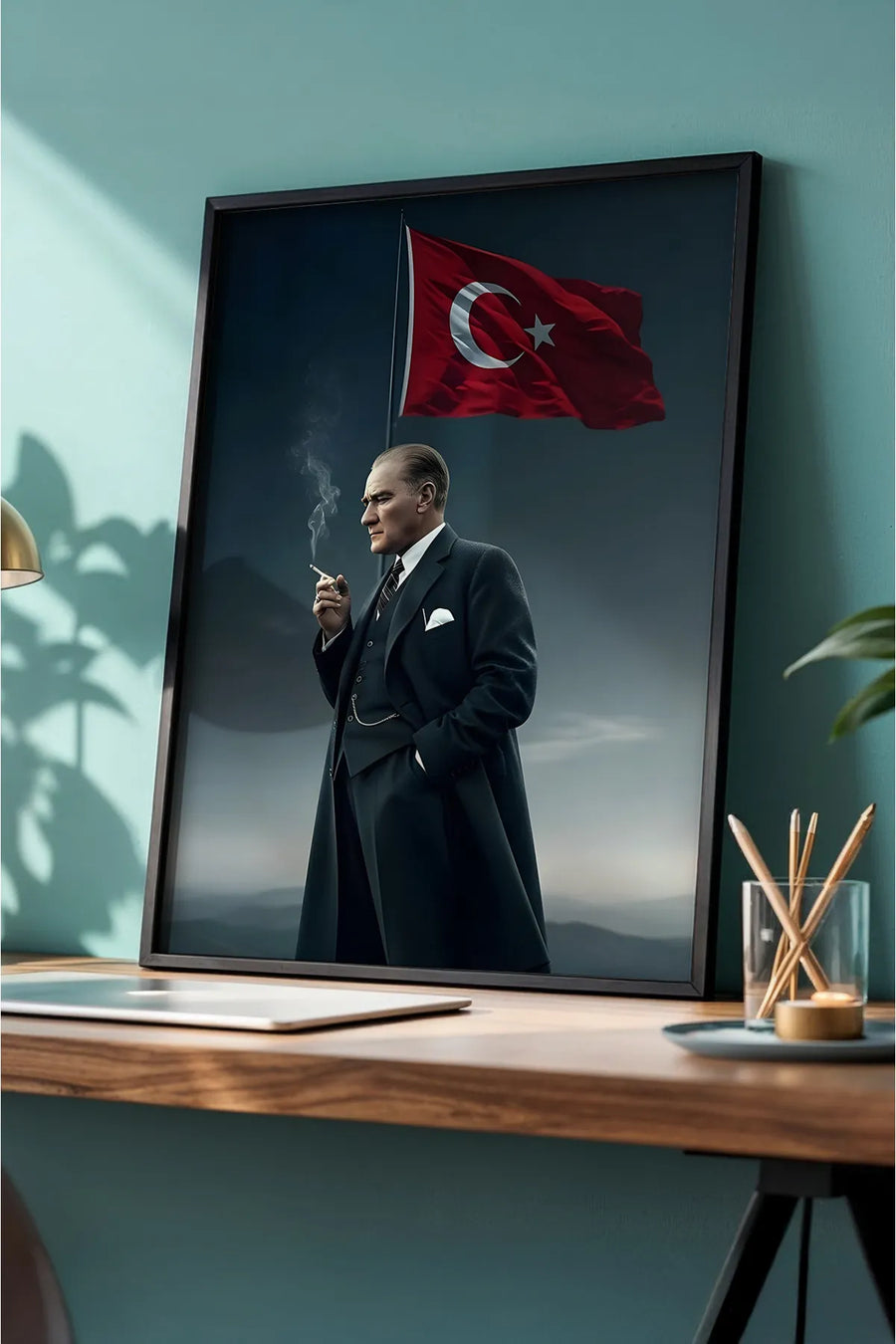 Mustafa Kemal Atatürk Baskılı Ahşap Siyah Çerçeveli Tablo | Huhu503