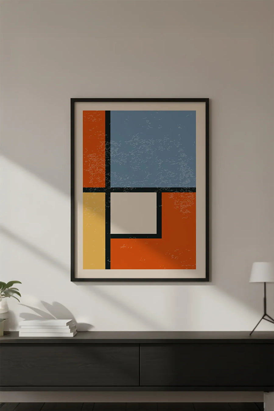 Ahşap Siyah Çerçeveli Soyut Geometrik Desenli Tablo | Huhu599