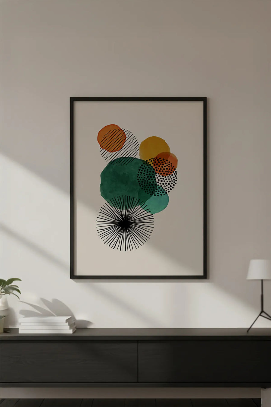 Ahşap Siyah Çerçeveli Geometrik Desenli Minimalist Tablo | Huhu633