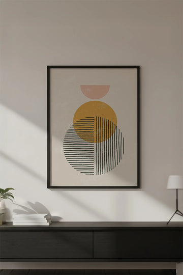 Ahşap Siyah Çerçeveli Geometrik Desenli Modern Tablo | Huhu646