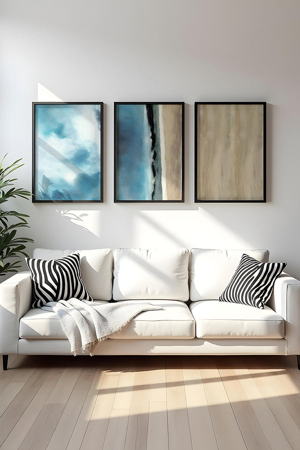 Soyut Desenli Mavi Tablo Seti - Modern 3’lü Set | huhu470