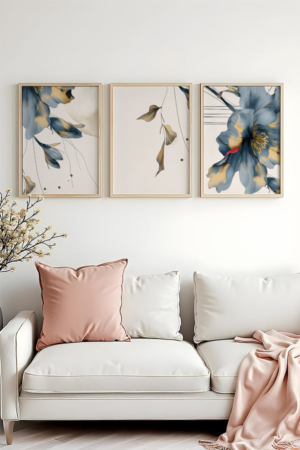 Modern Çiçek Desenli Tablo Seti - 3’lü Set | huhu471