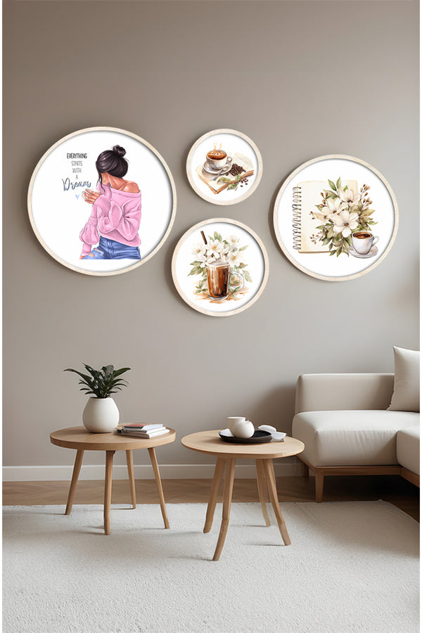 Pastel Tonlu Modern Tablo Seti – 4’lü Yuvarlak Set | Huhu413