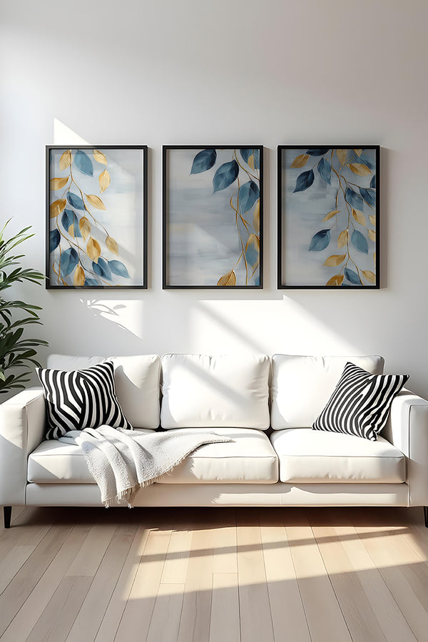 Modern Yaprak Desenli Tablo Seti - 3’lü Set | huhu476