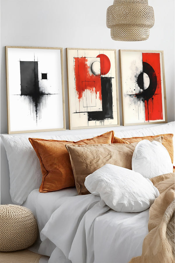 Soyut Desenli Siyah-Beyaz Tablo Seti - Modern 3’lü Set | huhu441