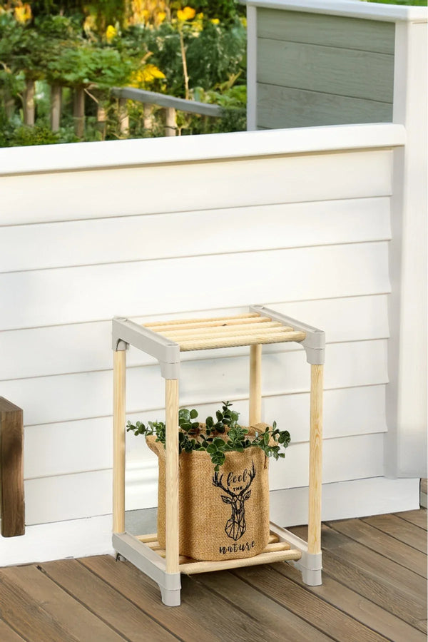 Doğal Ahşap & Modern Tasarım Saksılık Standı – İç Mekan & Balkon Bitki Rafı | Saksı-M-1