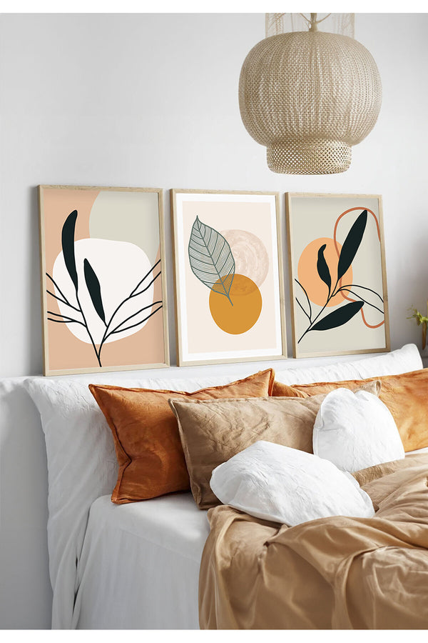 Geometrik Desenli Pastel Tablo Seti - Modern 3’lü Set | huhu423