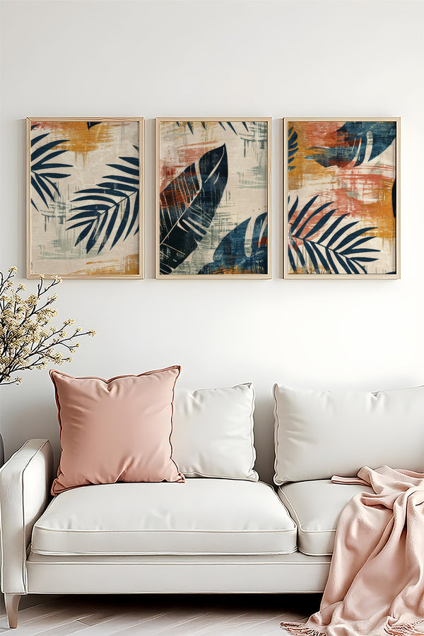 Tropikal Desenli Modern Tablo Seti - 3’lü Çerçeveli | huhu468