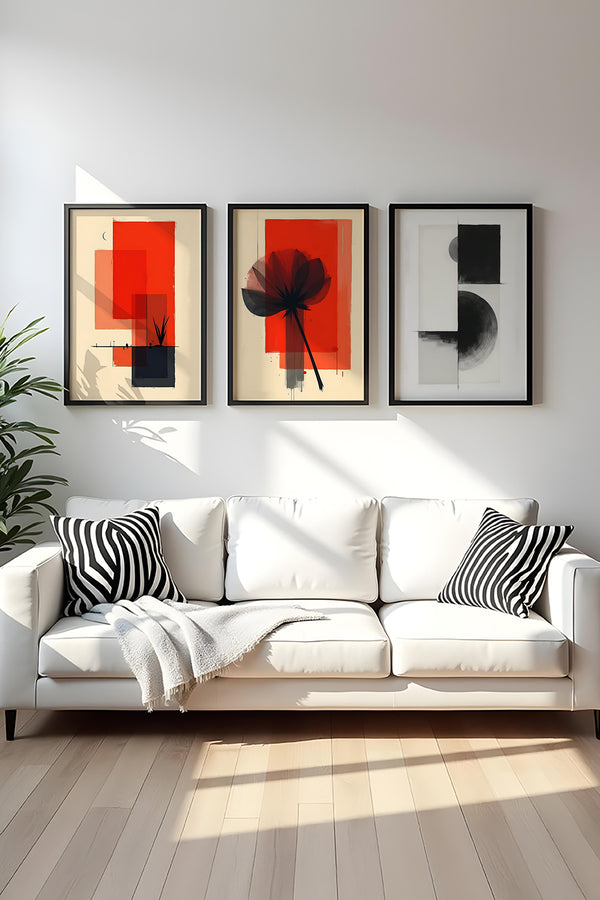 Soyut Geometrik Desenli Tablo Seti - Canlı Renkler 3’lü Set | huhu438