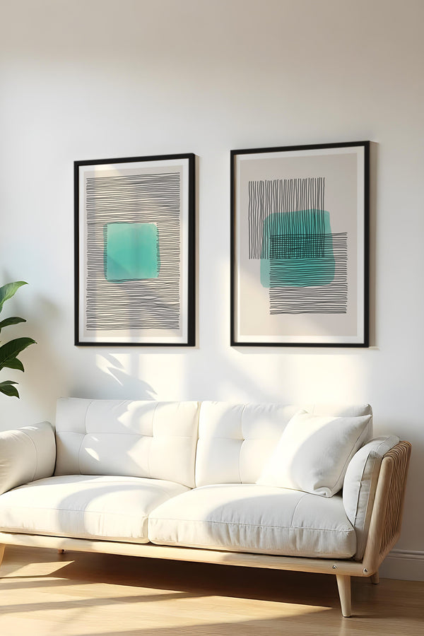 Soyut Desenli Mavi Tablo Seti - Modern 2’li Set | huhu141