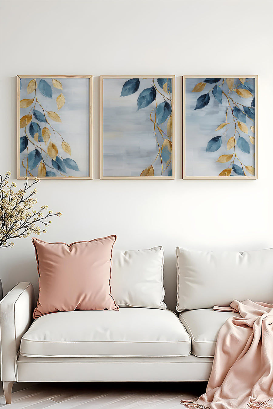 Modern Yaprak Desenli Tablo Seti - 3’lü Set | huhu476