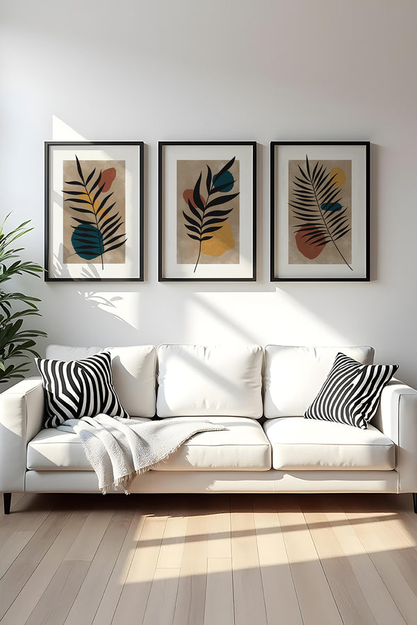 Soyut Desenli Doğa Tablo Seti - 3’lü Çerçeveli Set | huhu483