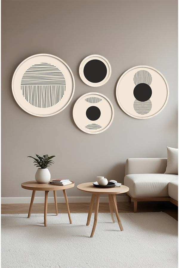 Pastel Tonlu Modern Tablo Seti – 4’lü Yuvarlak Set | Huhu421