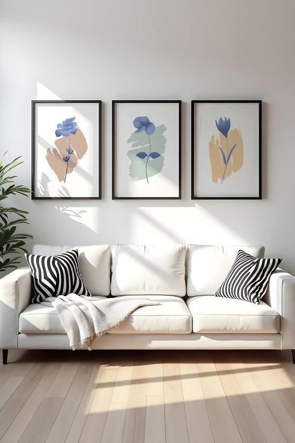 Soyut Çiçekli Tablo Seti - Modern 3’lü Set | huhu186