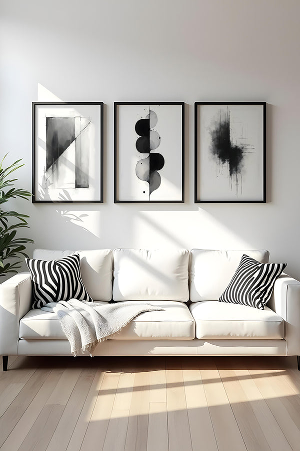 Modern Siyah Beyaz Tablo Seti - Çerçeveli 3’lü Set | huhu433