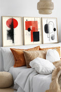 Soyut Desenli Kırmızı ve Siyah Tablo Seti - Modern 3’lü Set | huhu439