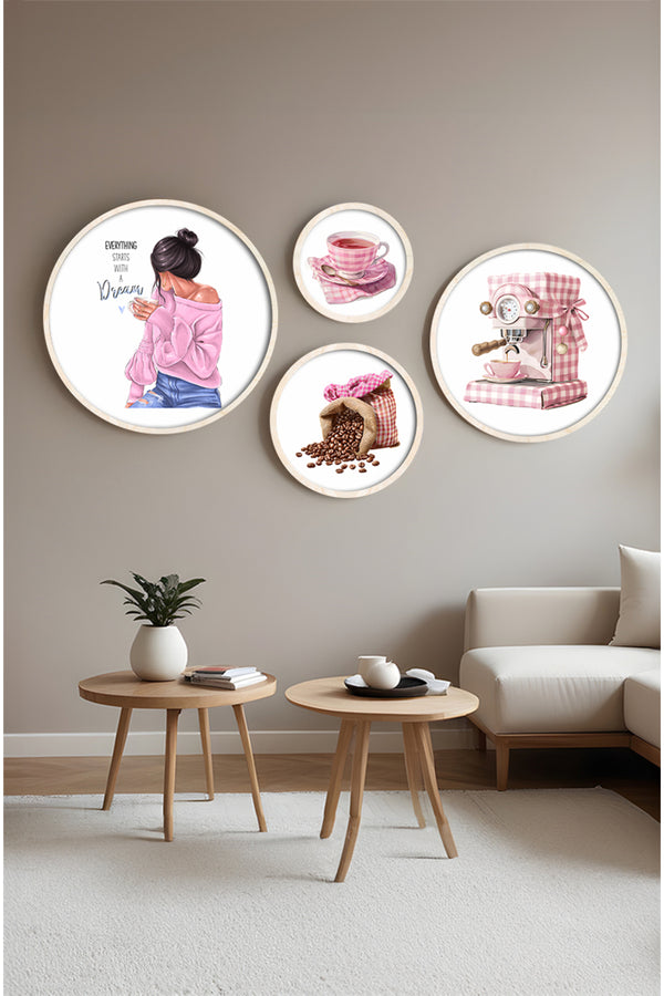 Pastel Tonlu Modern Tablo Seti – 4’lü Yuvarlak Set | Huhu414