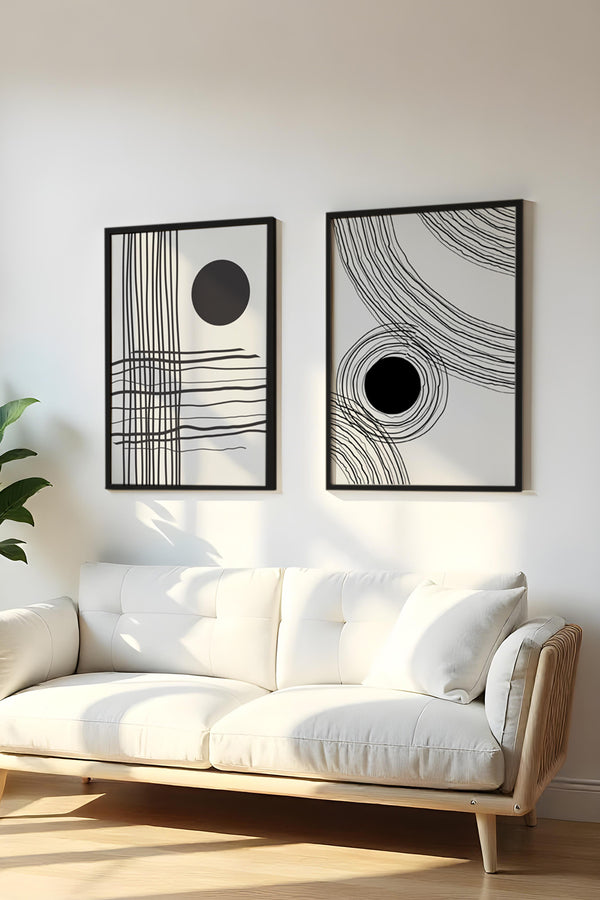 Soyut Desenli Siyah Beyaz Tablo Seti - Modern 2’li Set | huhu59
