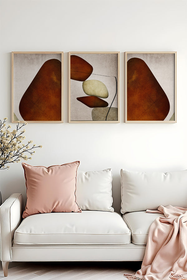 Soyut Desenli Kahverengi Tablo Seti - Modern 3’lü Set | huhu469