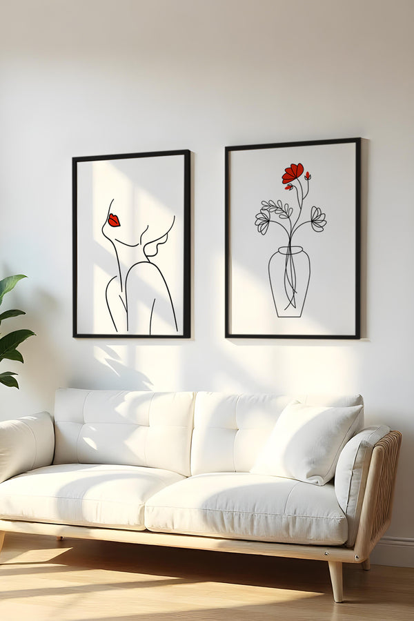 Minimalist Çiçekli ve Kadın Figürü Tablo Seti - 2’li Set | huhu188