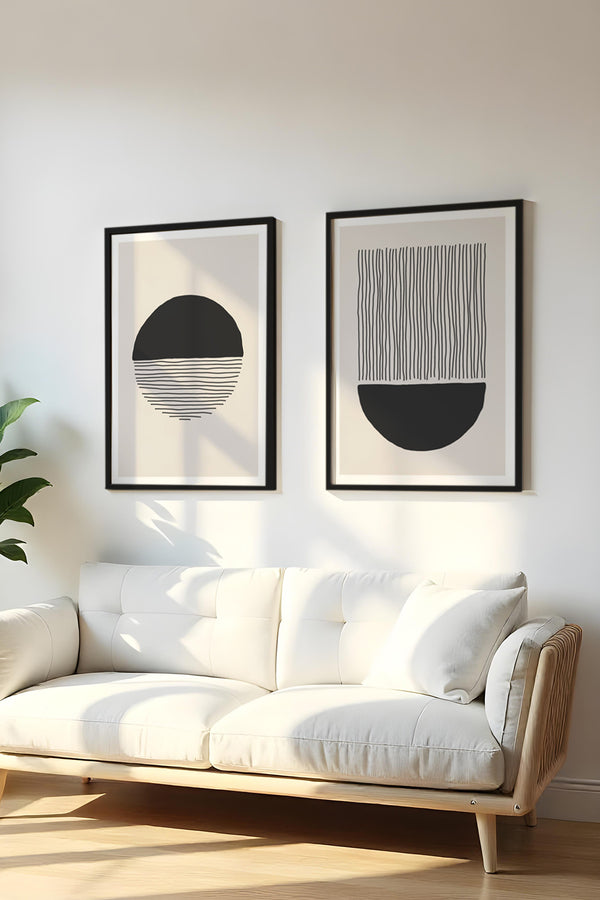 Soyut Desenli Siyah-Beyaz Tablo Seti - Modern 2’li Set | huhu142